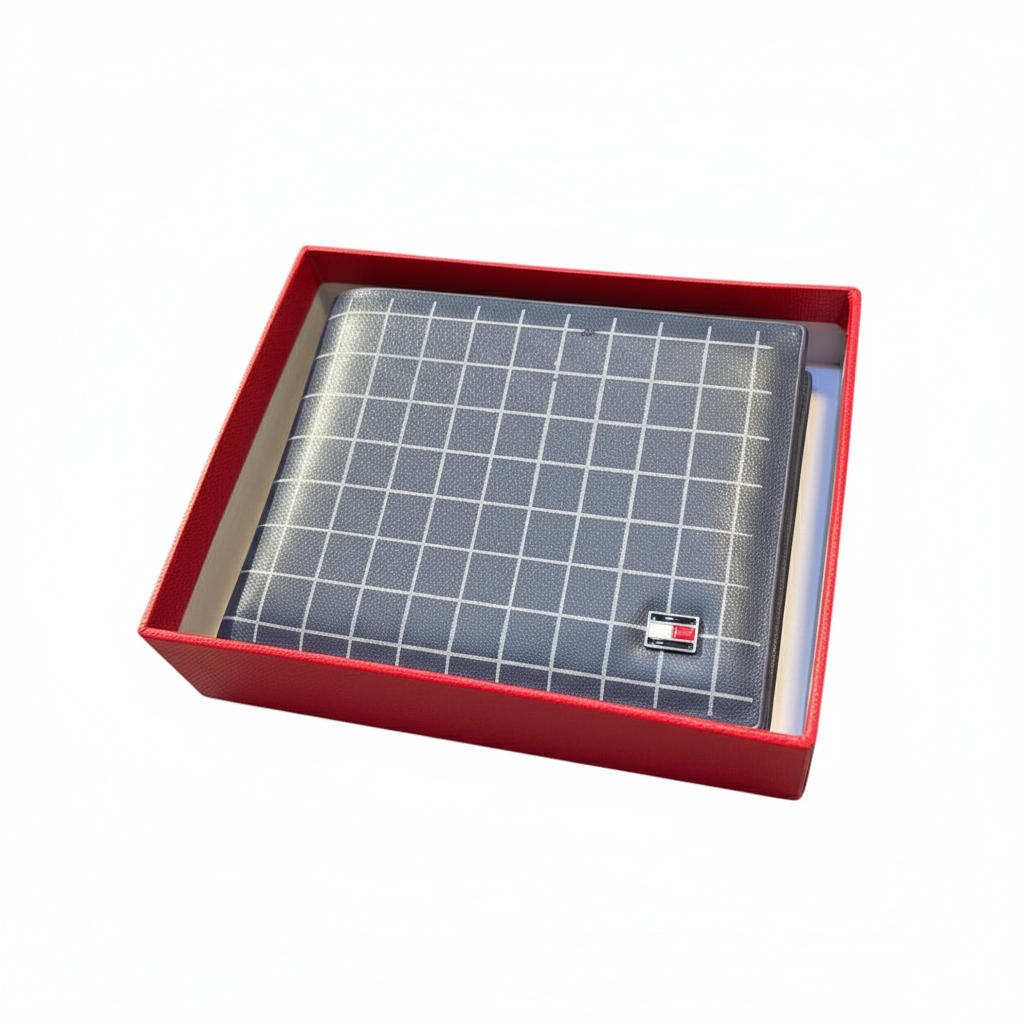 🟦 Tommy Hilfiger Navy Grid Print Bi-Fold Wallet 🎁