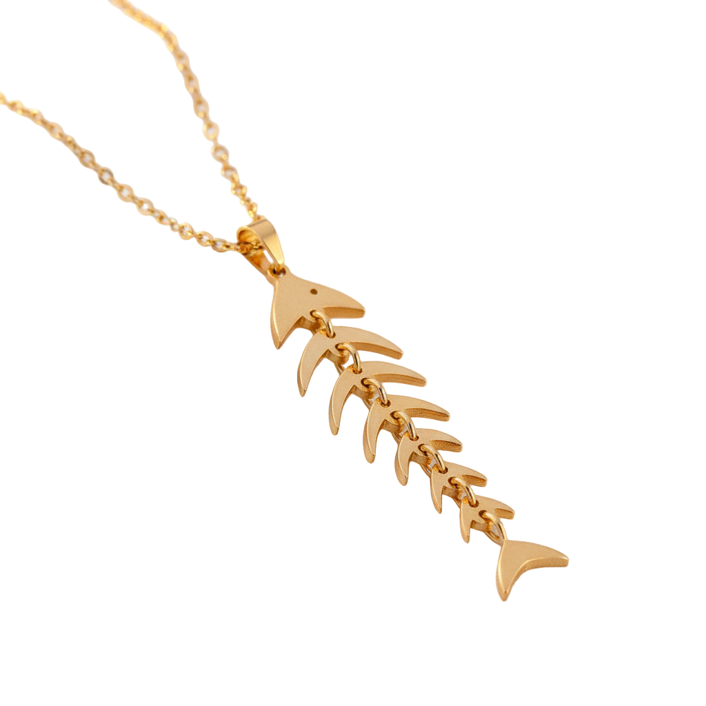 Dainty Gold Fish Skeleton Dangle Pendant Necklace 🎣✨💛