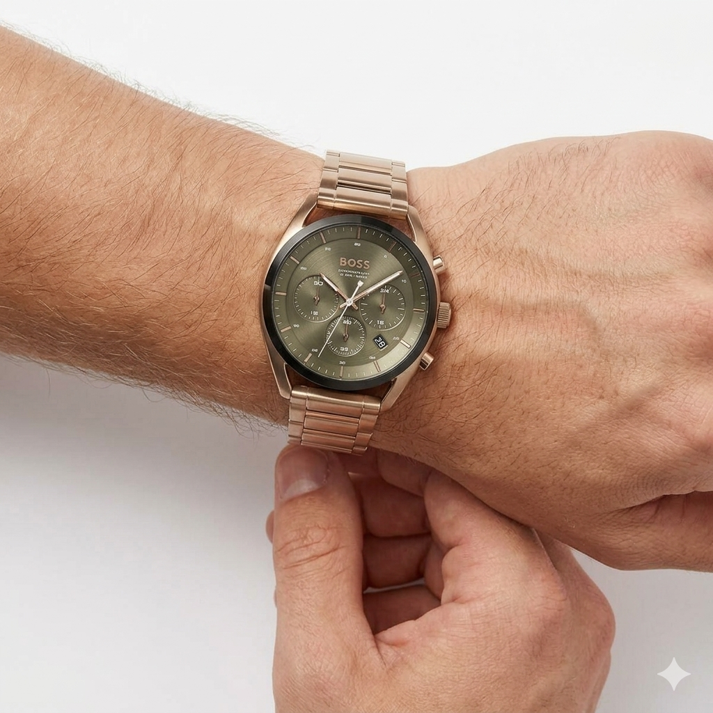 BOSS Gold Chronograph Watch ⌚ For Men 🏆