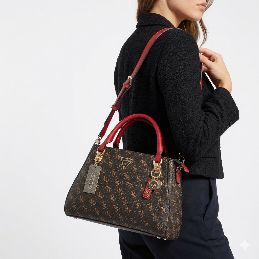 GUESS Colorblock Satchel 👜🤎❤️🖤