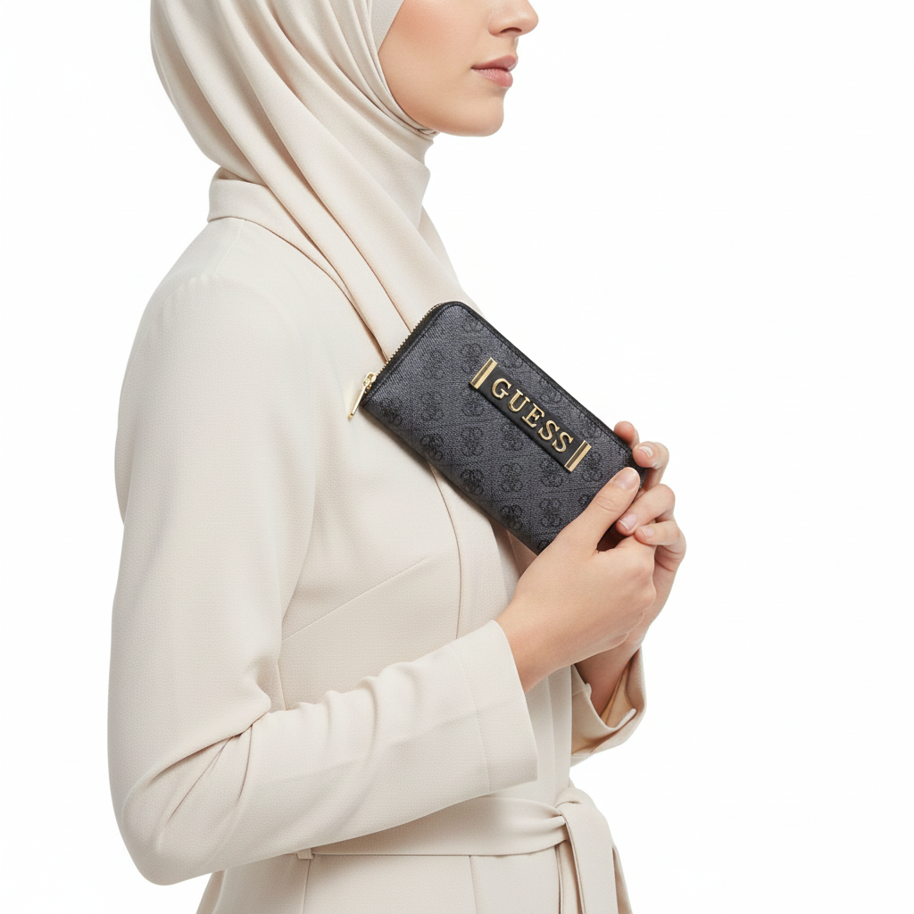 🌟 GUESS Monogram Logo Zip-Around Wallet in Charcoal 👜