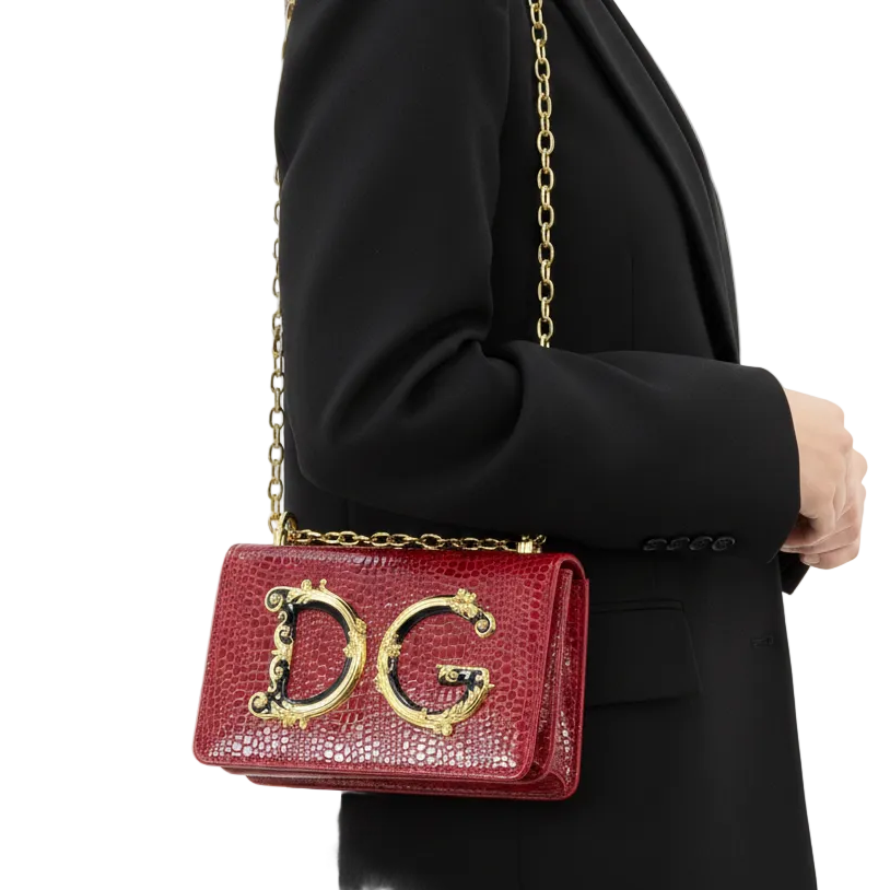 Dolce & Gabbana Red Croc-Effect DG Baroque Logo Shoulder Bag 🌹✨👜