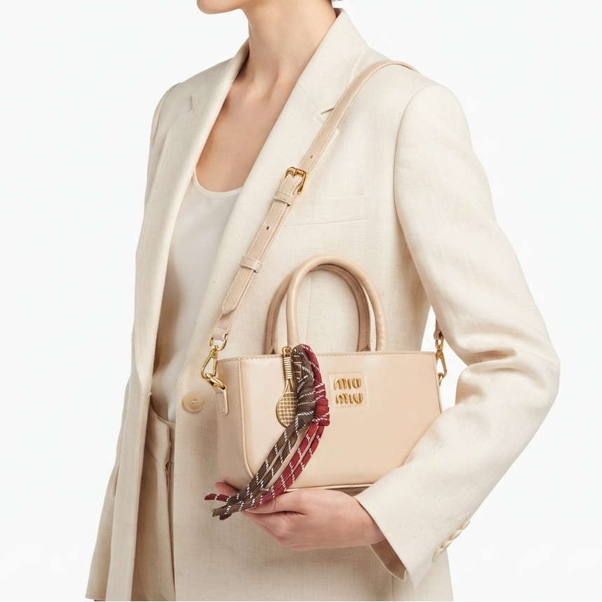 Miu Miu Inspired Tennis Racket Charm Handbag in Beige