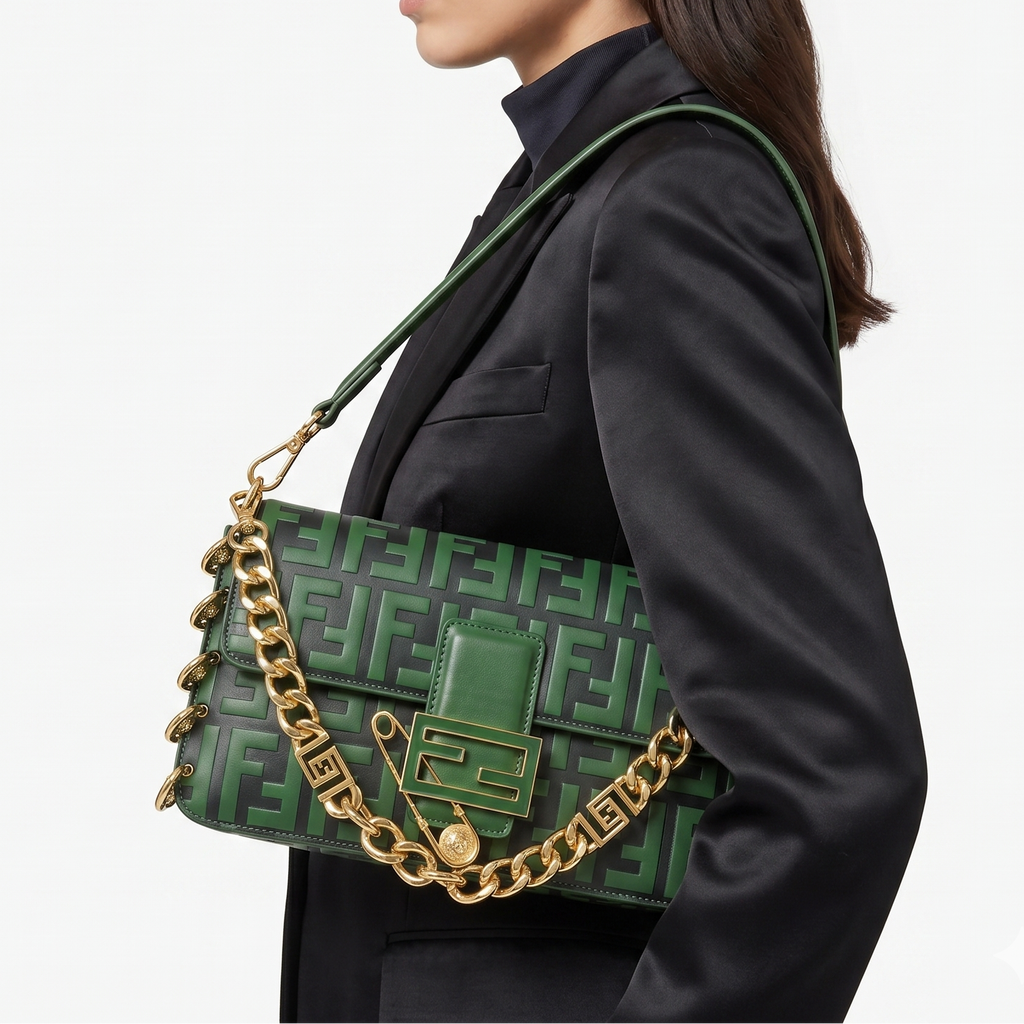 FENDI Green Logo Bag with Gold Chain 💚👜✨