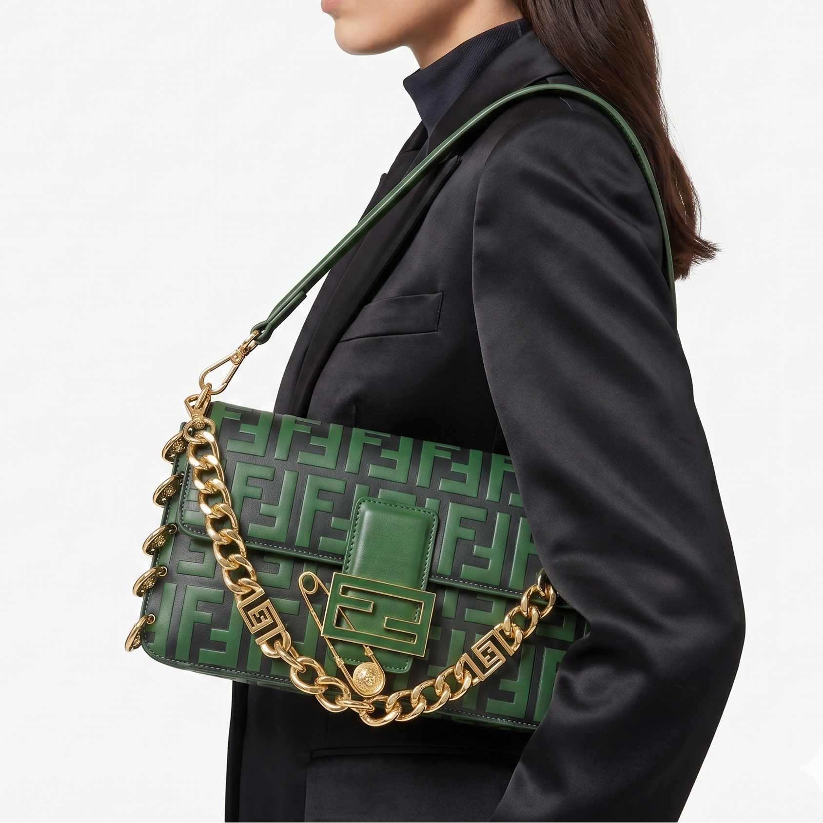 FENDI Green Logo Bag with Gold Chain 💚👜✨
