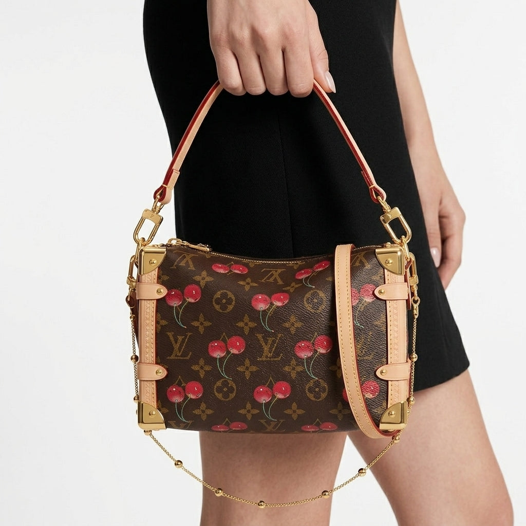 Cherry Print Monogram Box Bag with Gold-Tone Hardware