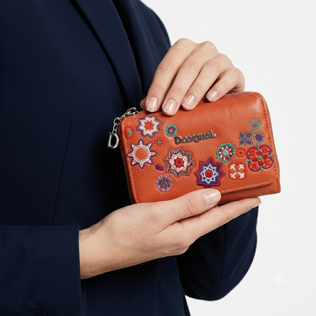 Desigual Bols Always Rotterdam Floral Embroidered Orange Wallet 🧡🌸