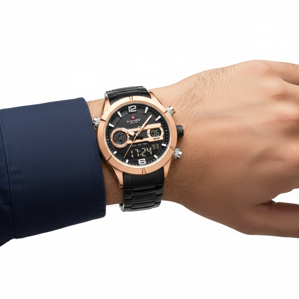 NAVIFORCE Dual Display Rose Gold Sport Watch ⌚✨🏆
