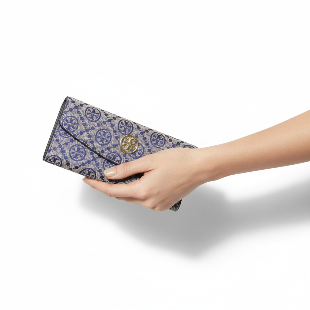 Tory Burch Monogram Canvas Continental Wallet in Navy Blue 👜💙✨