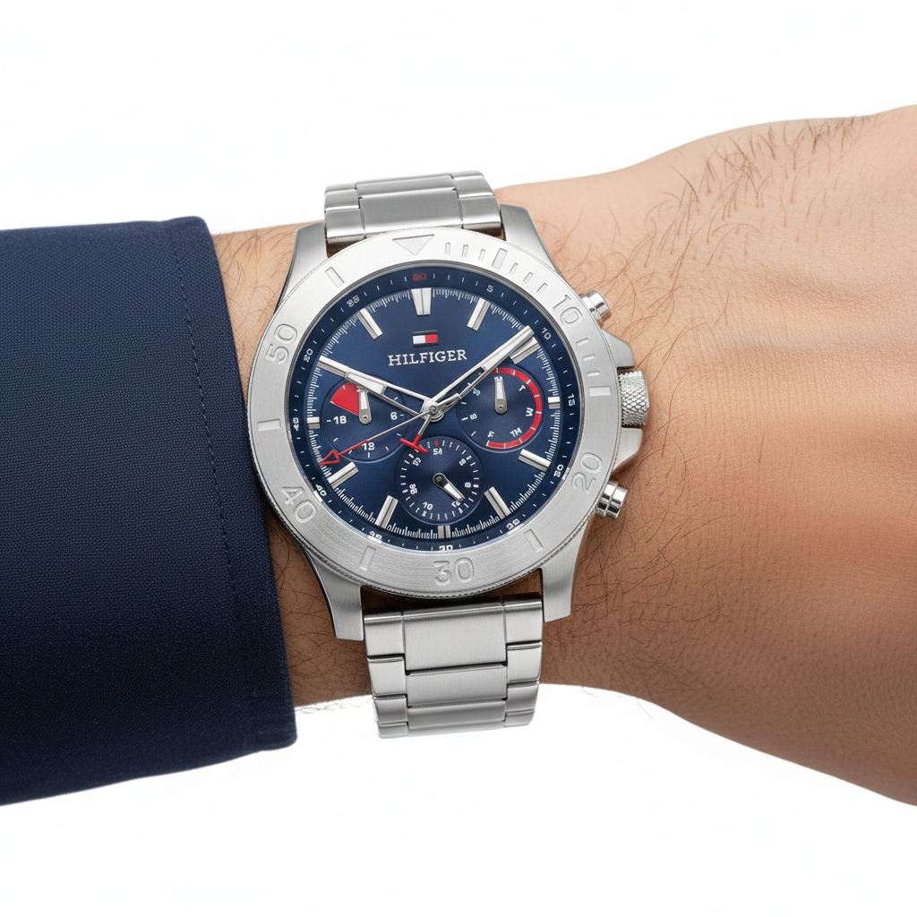 Tommy Hilfiger Men's Chronograph Blue Dial Green Bezel Dive Watch ⌚️🌊🟢