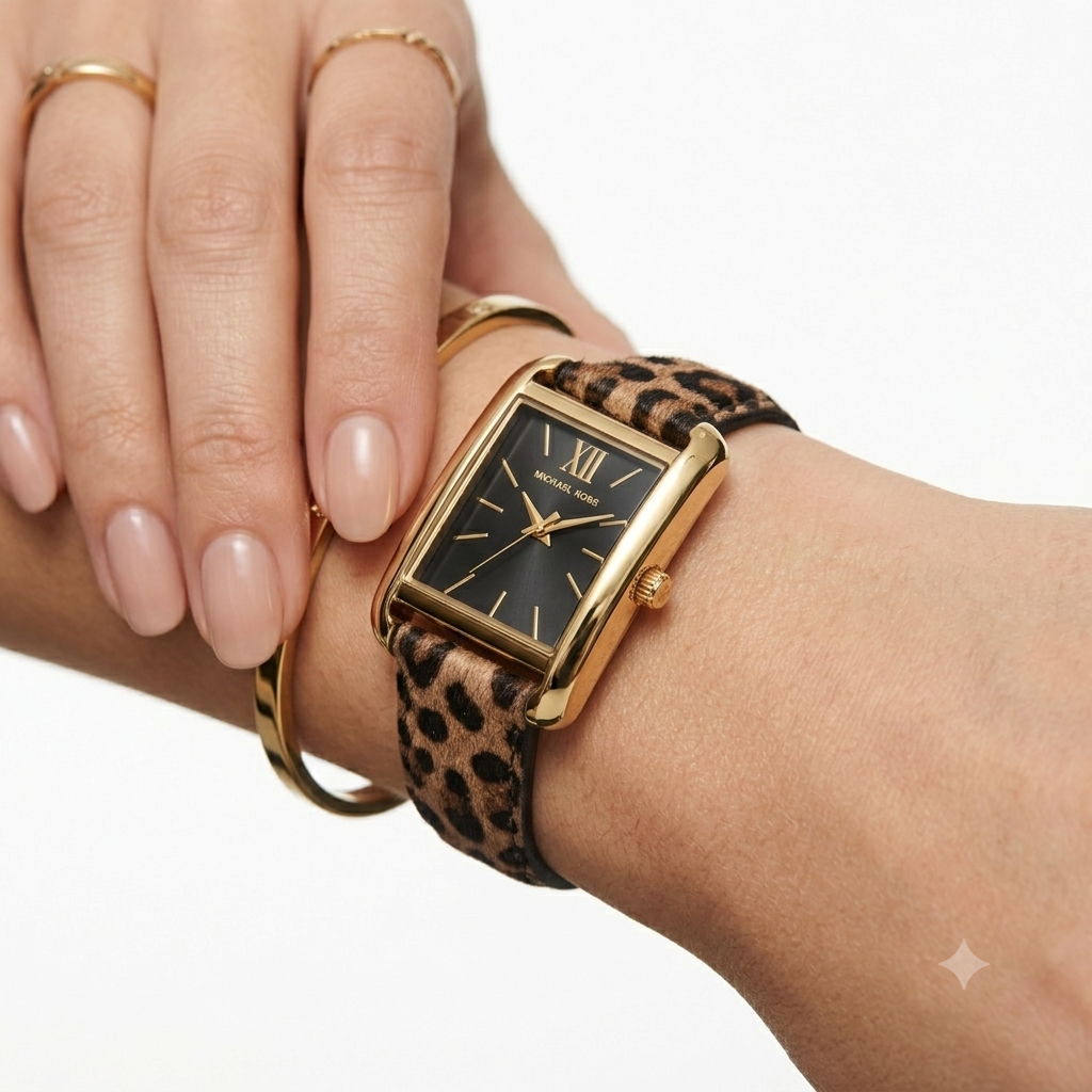 Mk Women's Watch with Leopard Print Strap 🐆⌚🖤