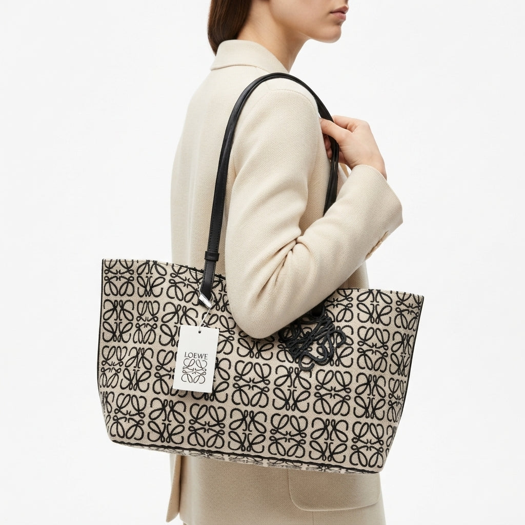 Loewe Anagram Canvas and Leather Tote Bag