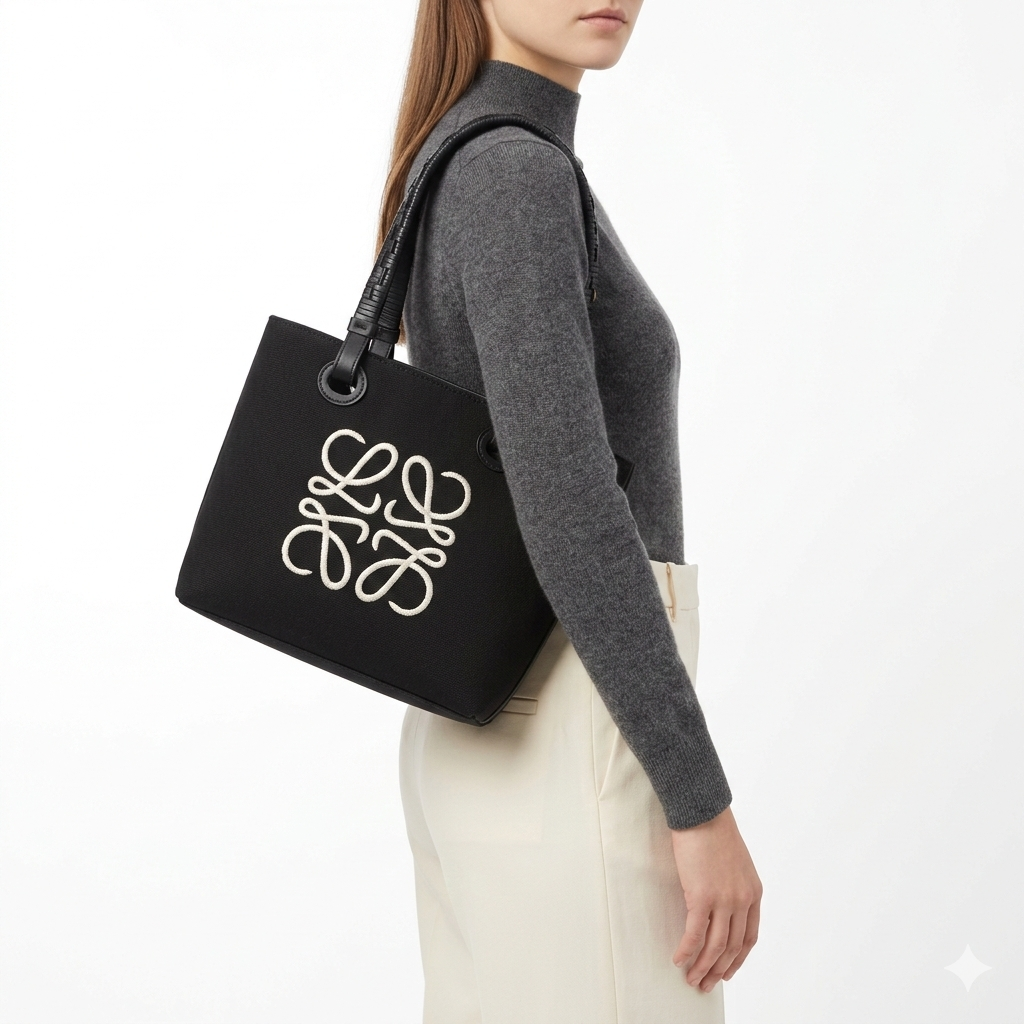 Loewe Anagram Embroidered Canvas Tote Bag with Braided Handles 👜✨⬛