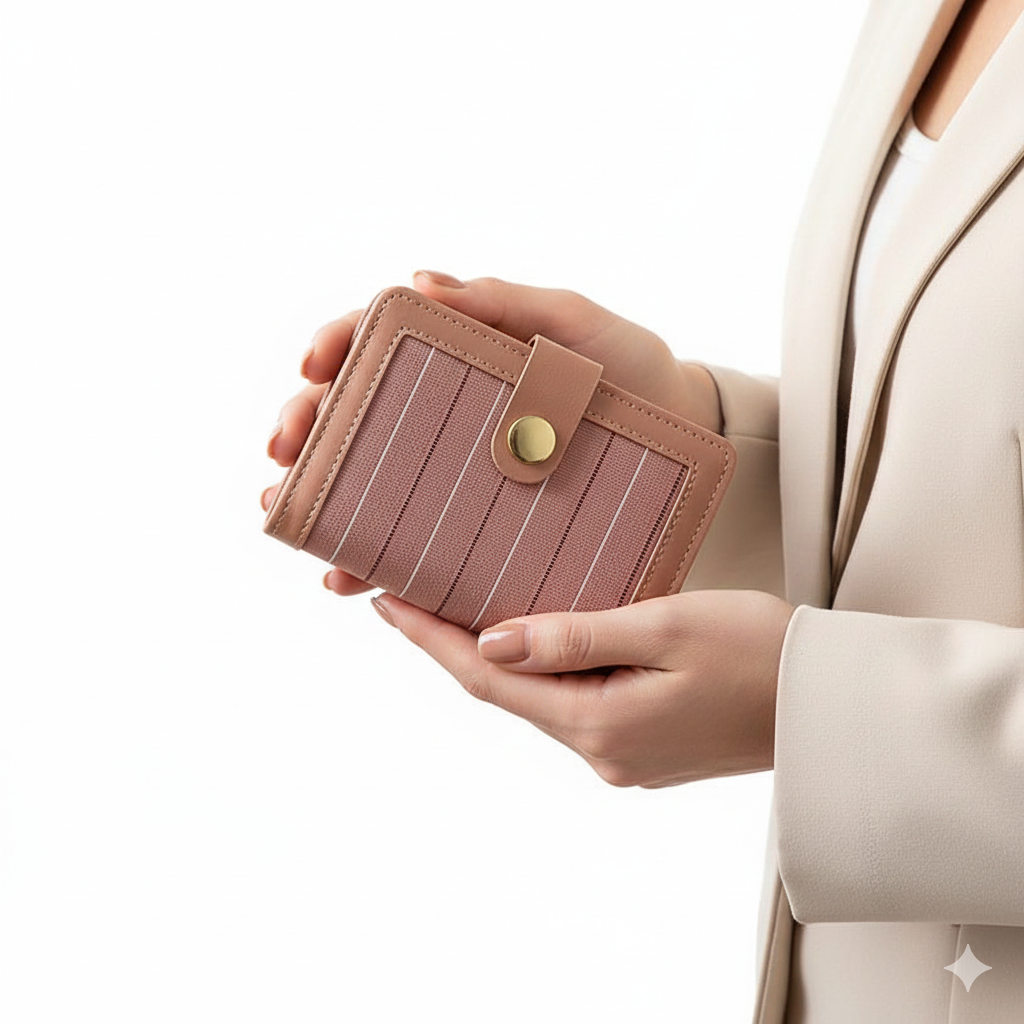 Elegant Rosewood Striped Bifold Wallet with Gold Snap Closure 🌸👛✨