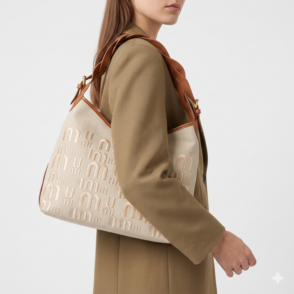 Miu Miu Monogram Fabric Shoulder Bag with Braided Handle 👜✨