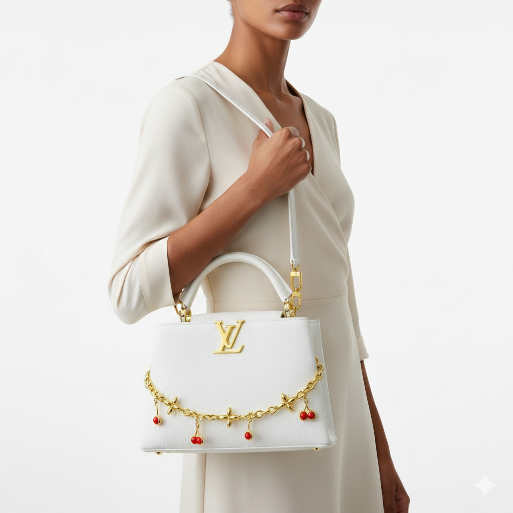 Louis Vuitton Capucines Handbag with Cherry Charm 🍒✨👜