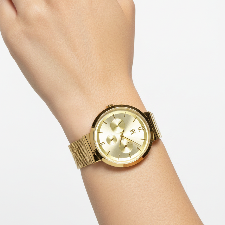 Tommy Hilfiger Gold Multifunction Mesh Bracelet Watch ⌚✨🏆
