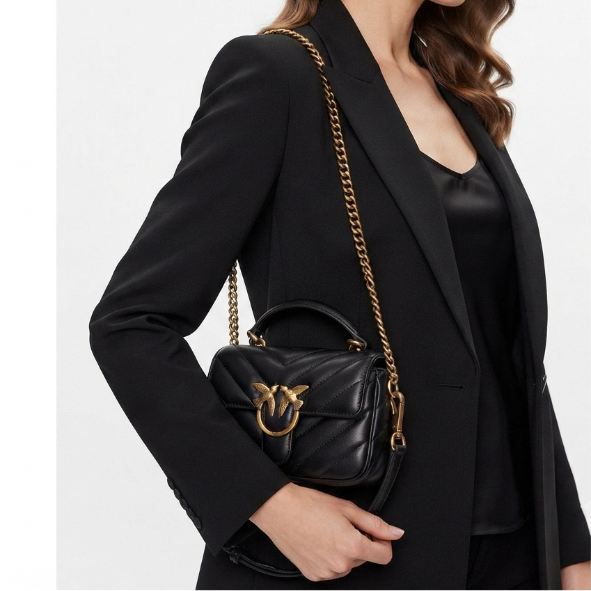Pinko Black Crossbody Bag with Signature Gold Chain Detail ✨👜