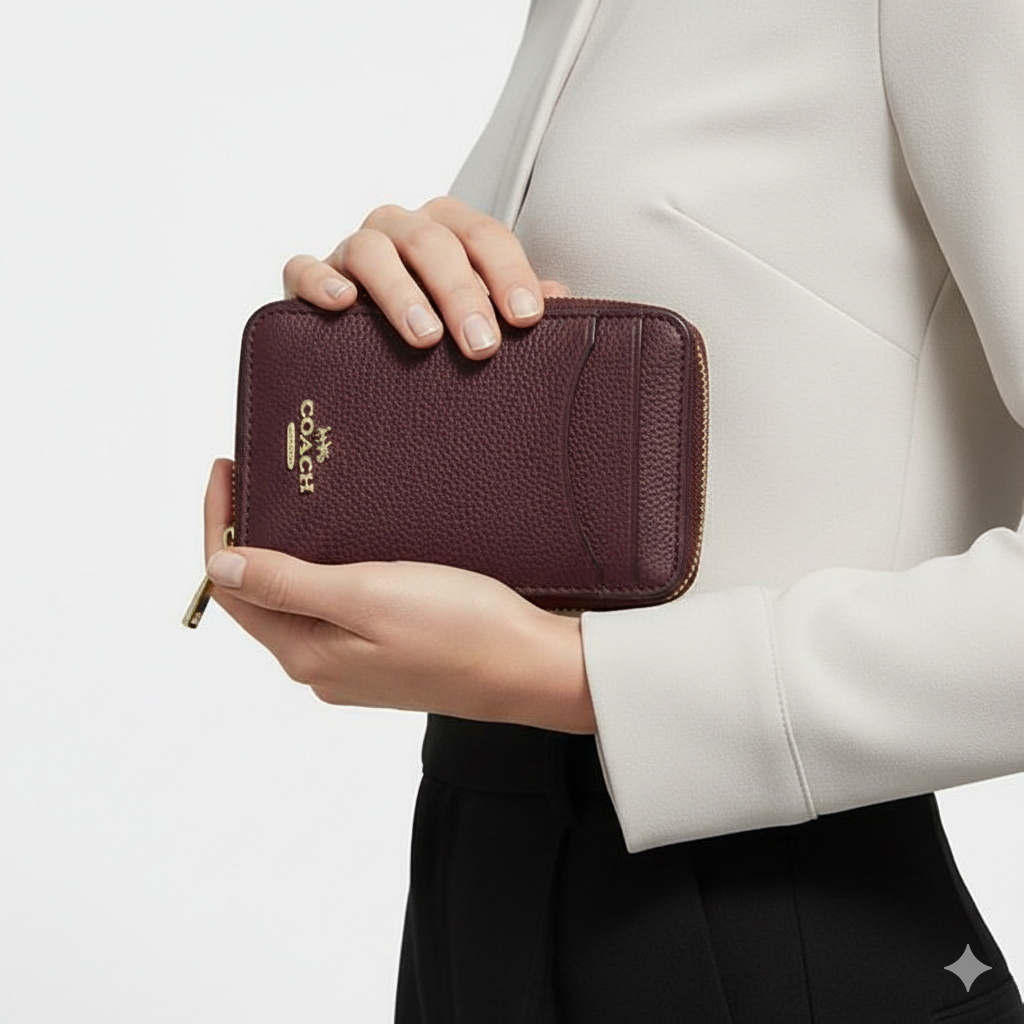 Coach Zip Around Card Case in Deep Berry Leather 👛 ✨ 🍷