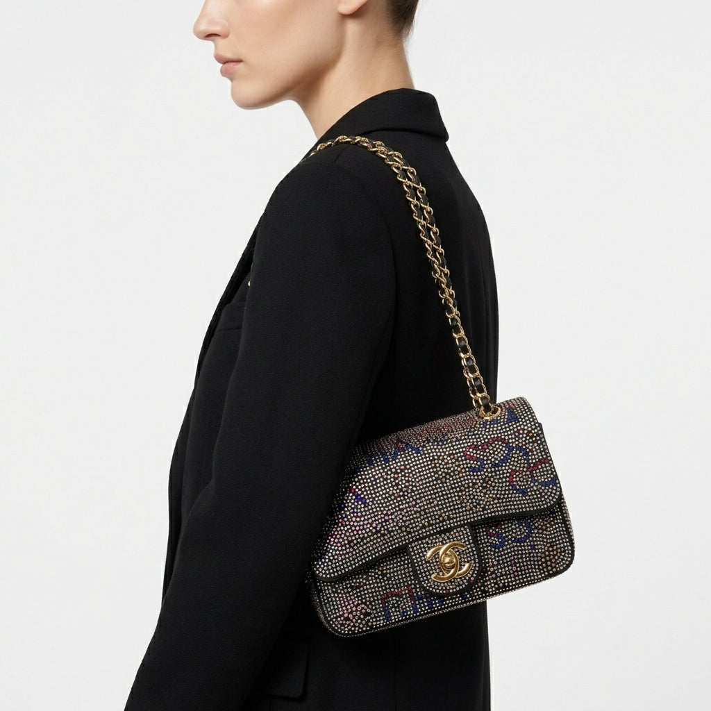 Chanel Multi-Color Rhinestone Embellished Gold Chain Bag