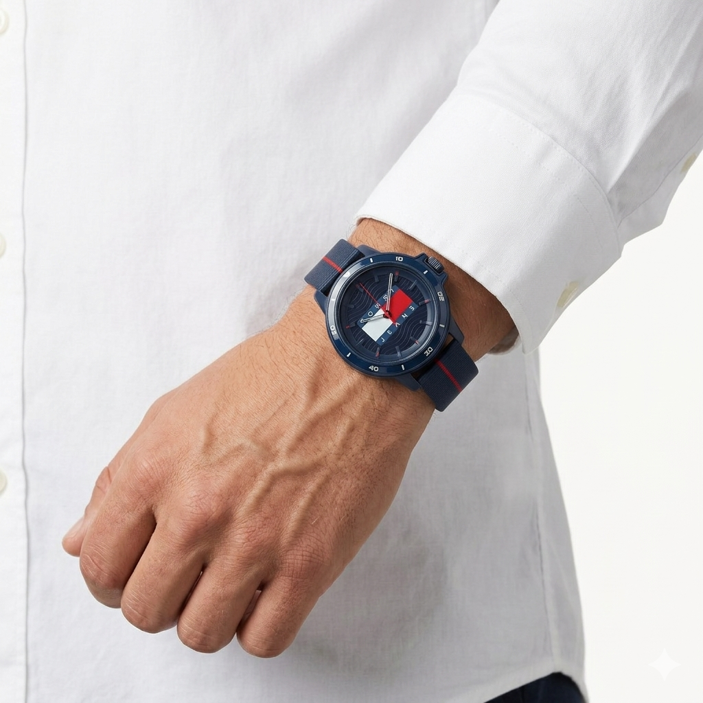 Tommy Jeans Men's Sporty Navy Silicone Watch ⌚ 🌊 🔴