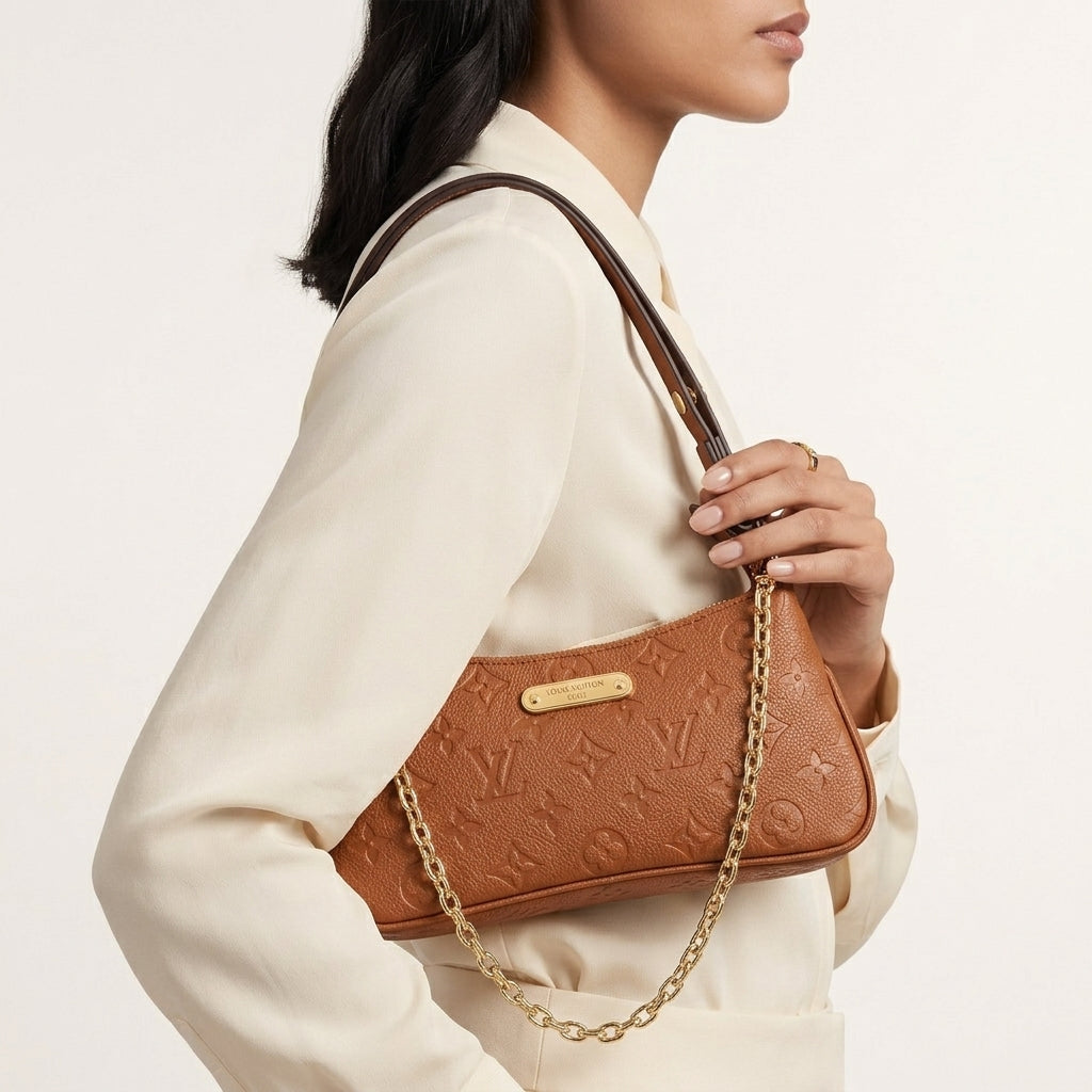 Monogram Embossed Shoulder Bag with Gold Tone Chain Detail