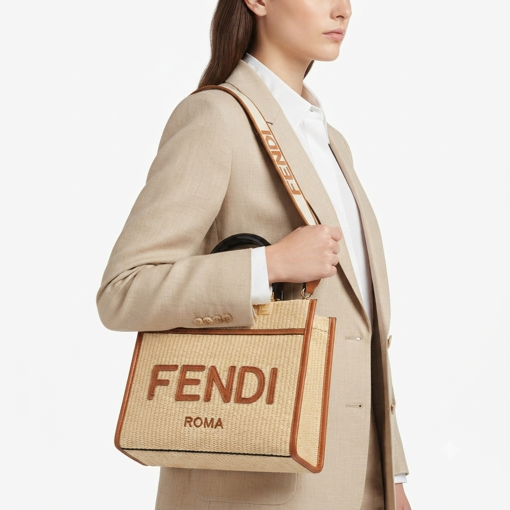 Fendi Roma Woven Straw Tote with Shoulder Strap 👜✨