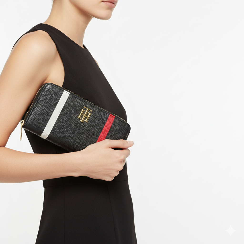 Tommy Hilfiger Pebble Grain Zip-Around Wallet with Signature Stripes 👜✨🔴