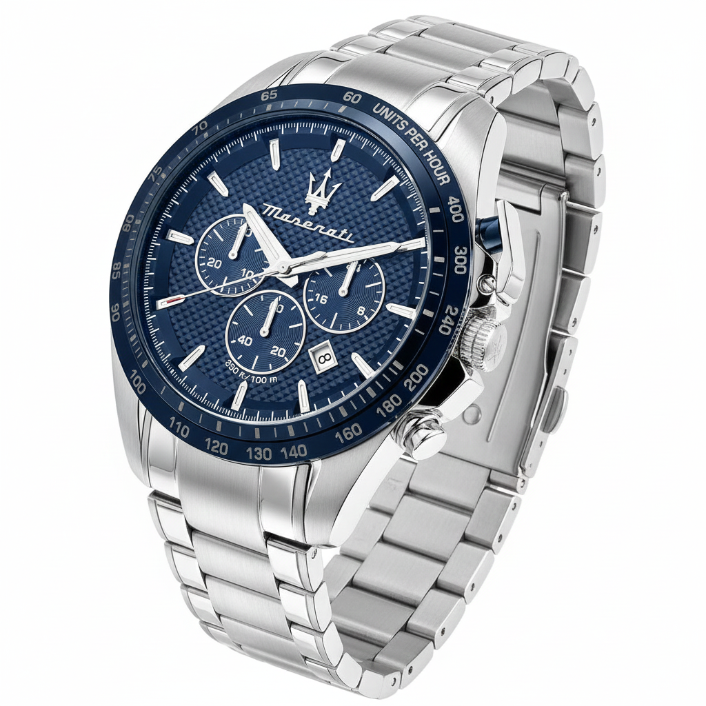 🔱 Maserati Chronograph Watch with Blue Dial and Stainless Steel Bracelet 💙✨