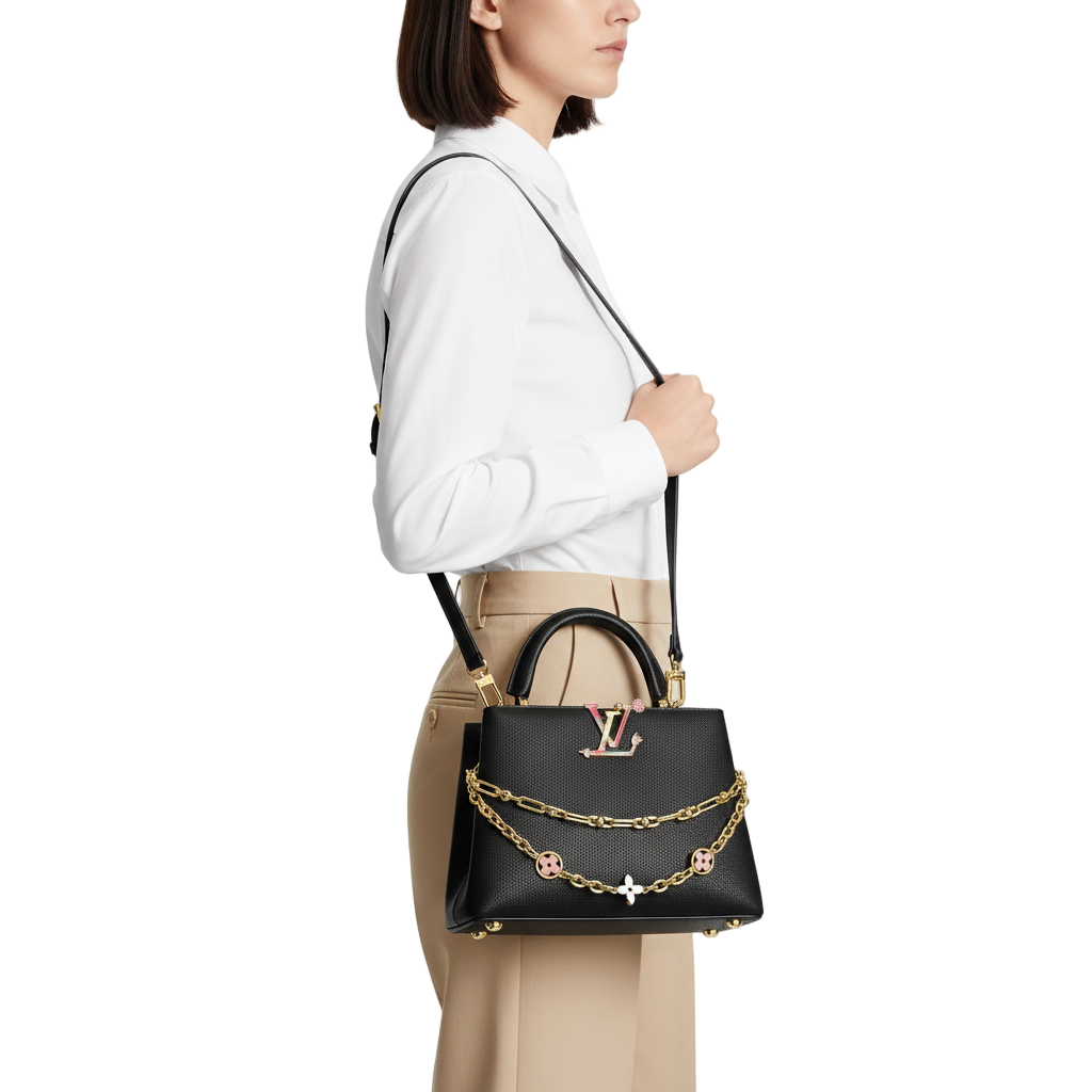 ⚫ Louis Vuitton Capucines Black Leather Top Handle Bag 💖