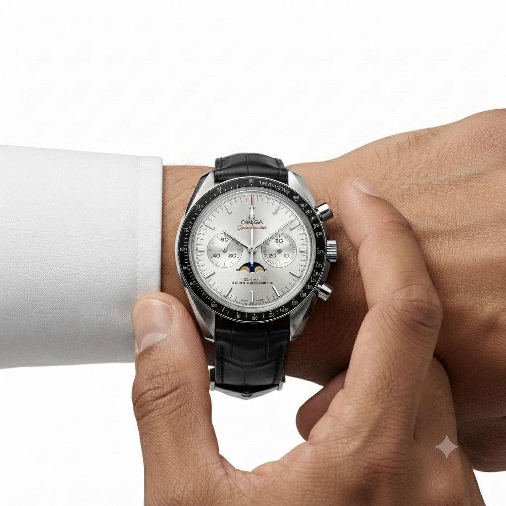 Omega Speedmaster Master Chronometer with Moon Phase and Leather Strap