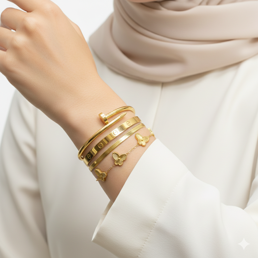 Luxury Gold Bracelet Stack featuring Juste un Clou and Alhambra Butterfly Styles 💅 ✨ 👑