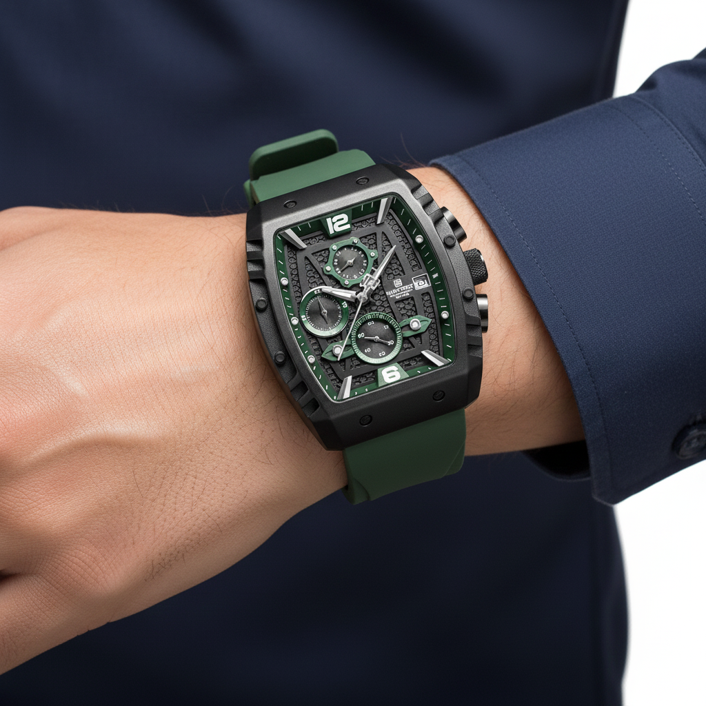 NAVIFORCE Men's Sport Chronograph Watch with Green Silicone Strap ⌚️🟢🔥