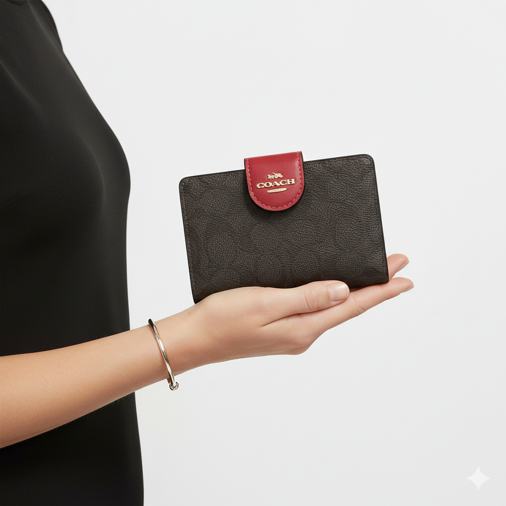 Coach Signature Medium Corner Zip Wallet in Brown and Red 👜✨🎁