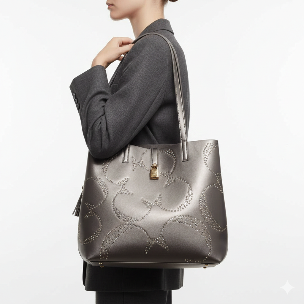 Studded Pattern Luxury Tote Bag with Gold Padlock 👜✨🌙