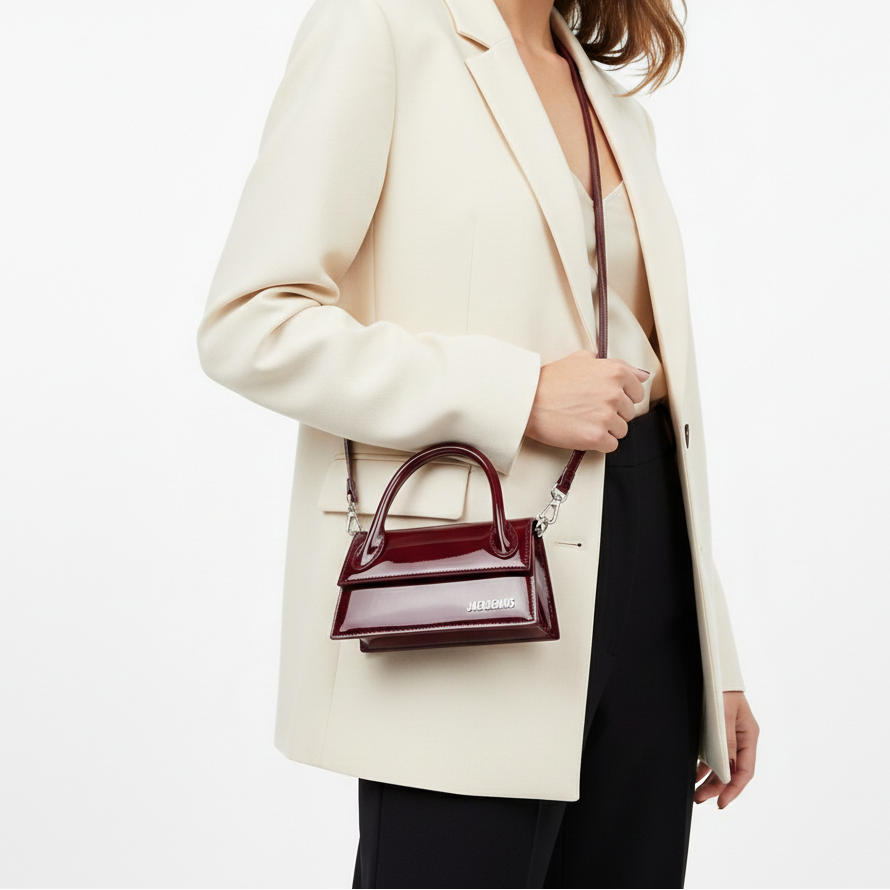 Jacquemus Le Chiquito Long Clutch in Burgundy Patent Leather 🍒👜✨