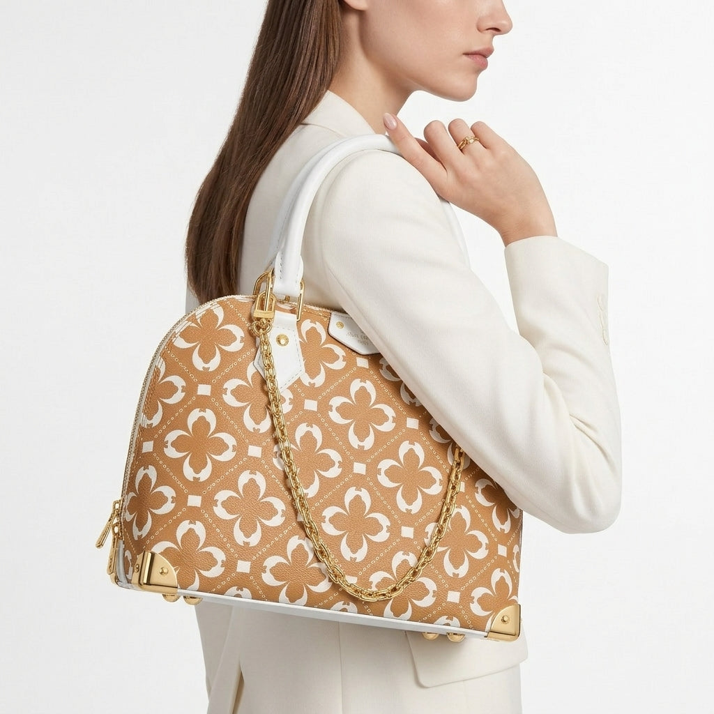 Monogram Pattern Dome Handbag with Chain Strap