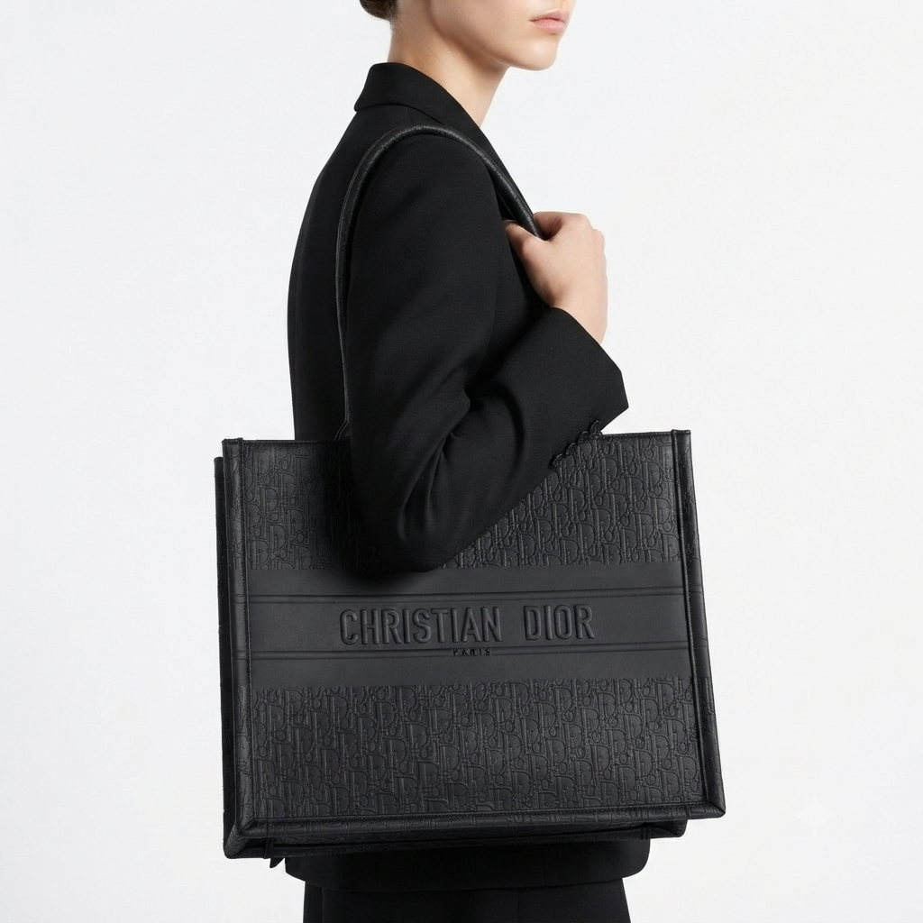 Christian Dior Embossed Black Signature Tote Bag