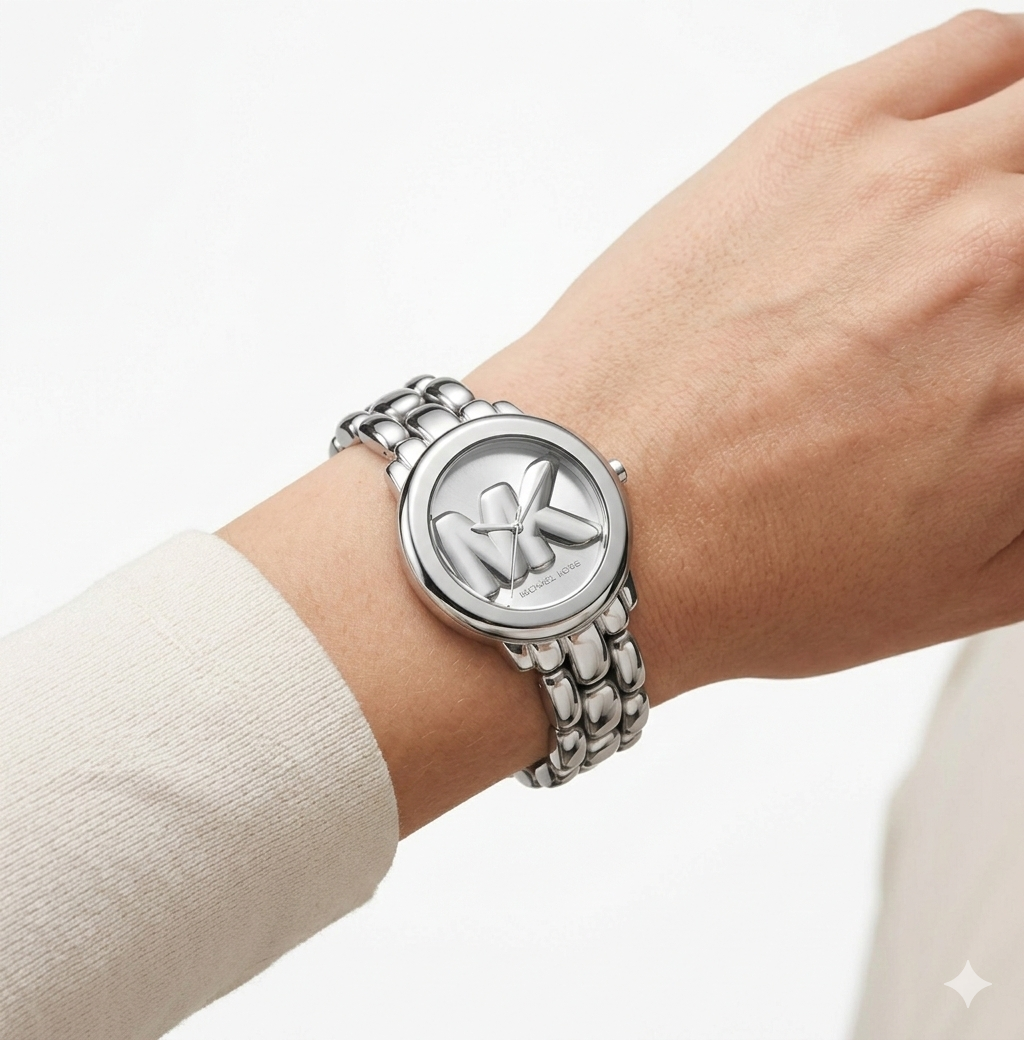 Michael Kors Silver Slim Runway MK Logo Dial Watch ⌚️✨💿