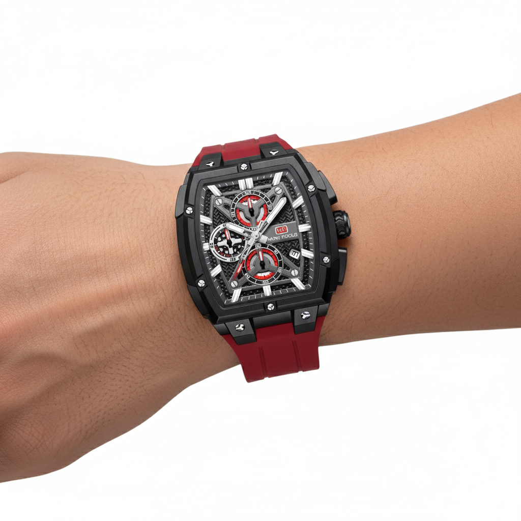 Mini Focus Men's Sport Chronograph Watch with Red Silicone Strap ⌚🏎️🔴