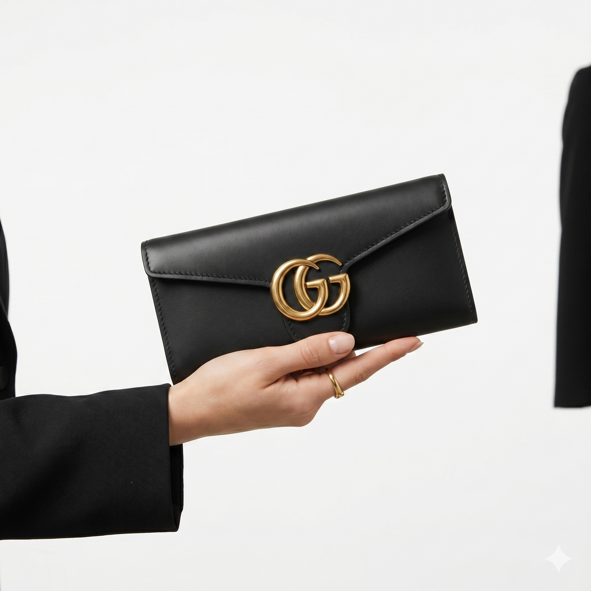 Black GG Logo Envelope Wallet with Gold Tone Emblem ✨👜