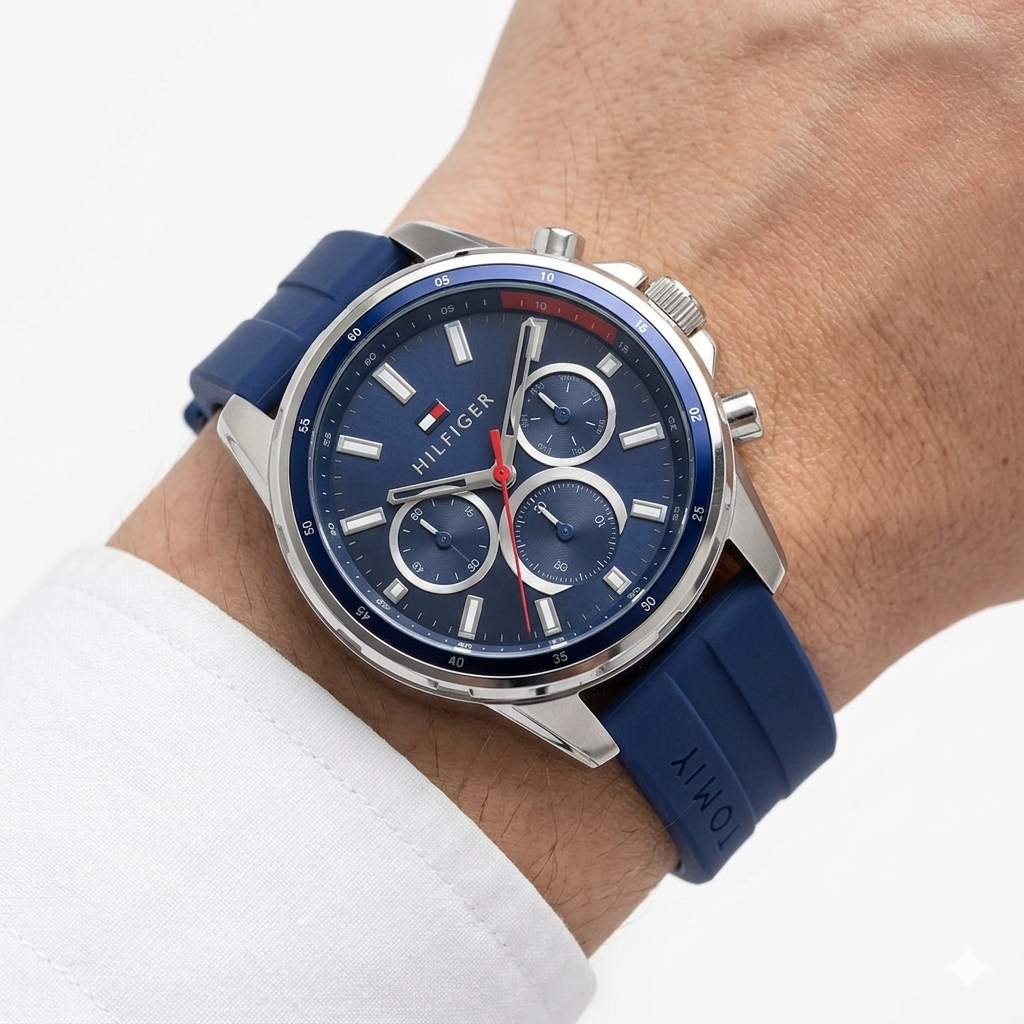 Tommy Hilfiger Blue Rubber & Steel Watch ⌚💙