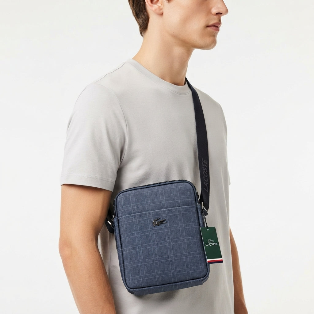 Lacoste Plaid Pattern Crossbody Bag in Blue