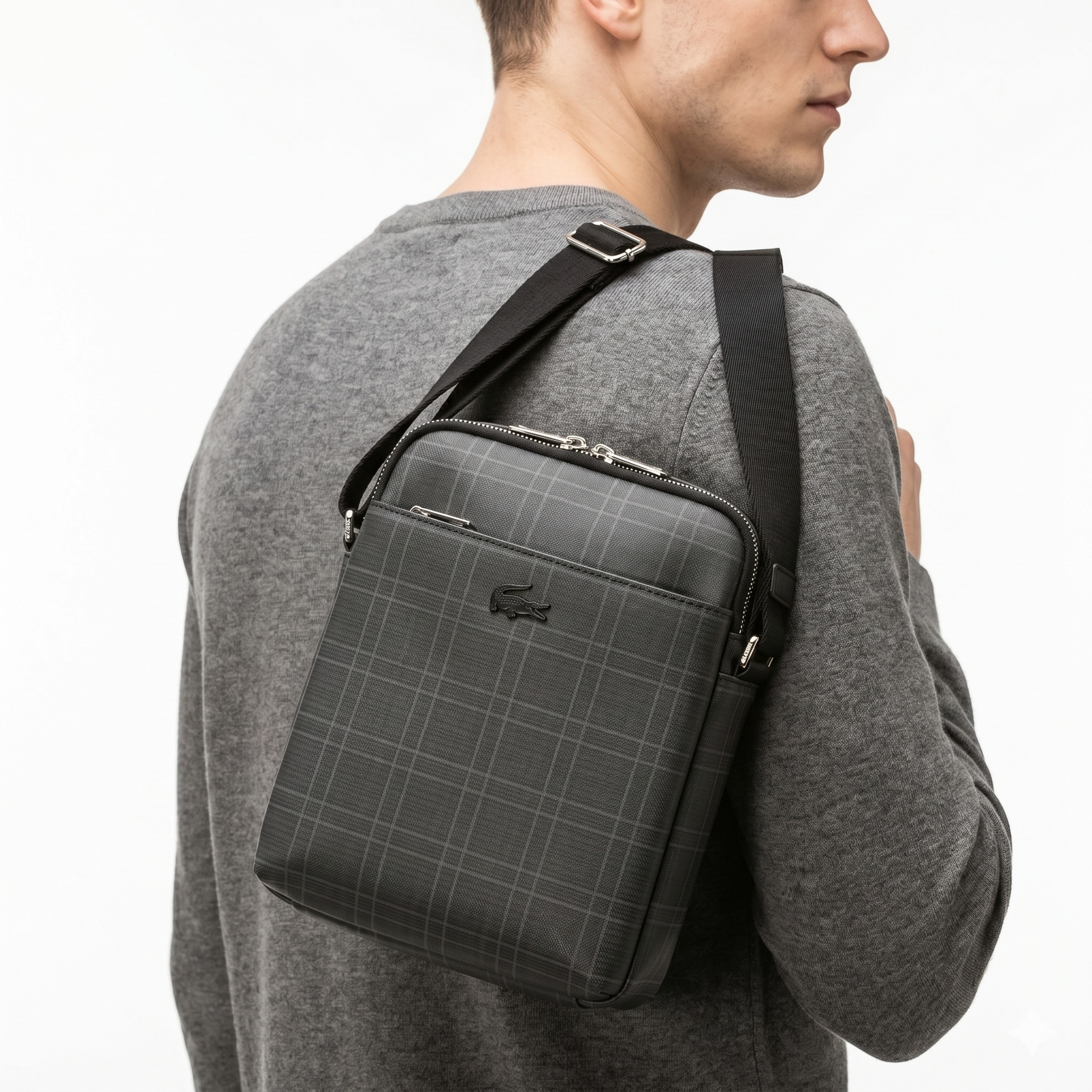 Lacoste Plaid Crossbody Bag in Dark Grey and Blue 🐊💼