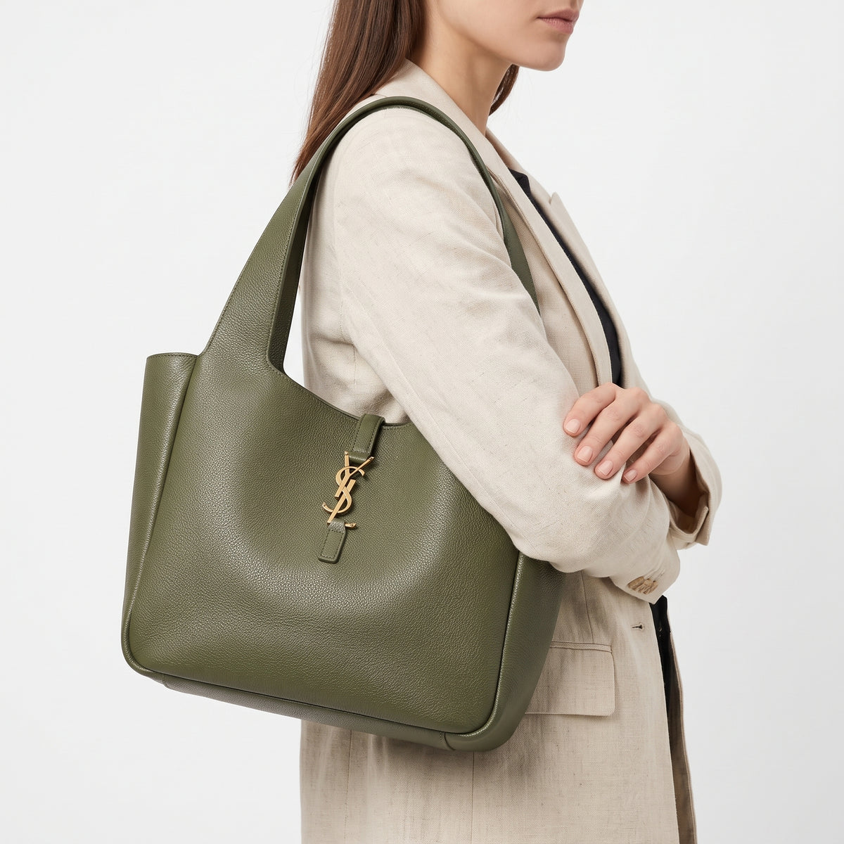 YSL Rive Gauche Leather Shopper Tote with Gold-Tone Hardware