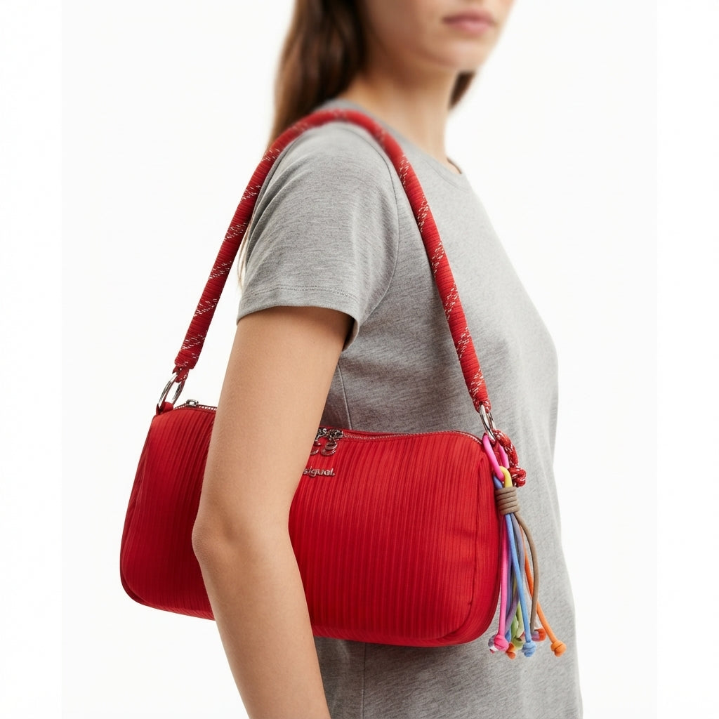 Desigual Pleated Mirror Bag in Vibrant Red