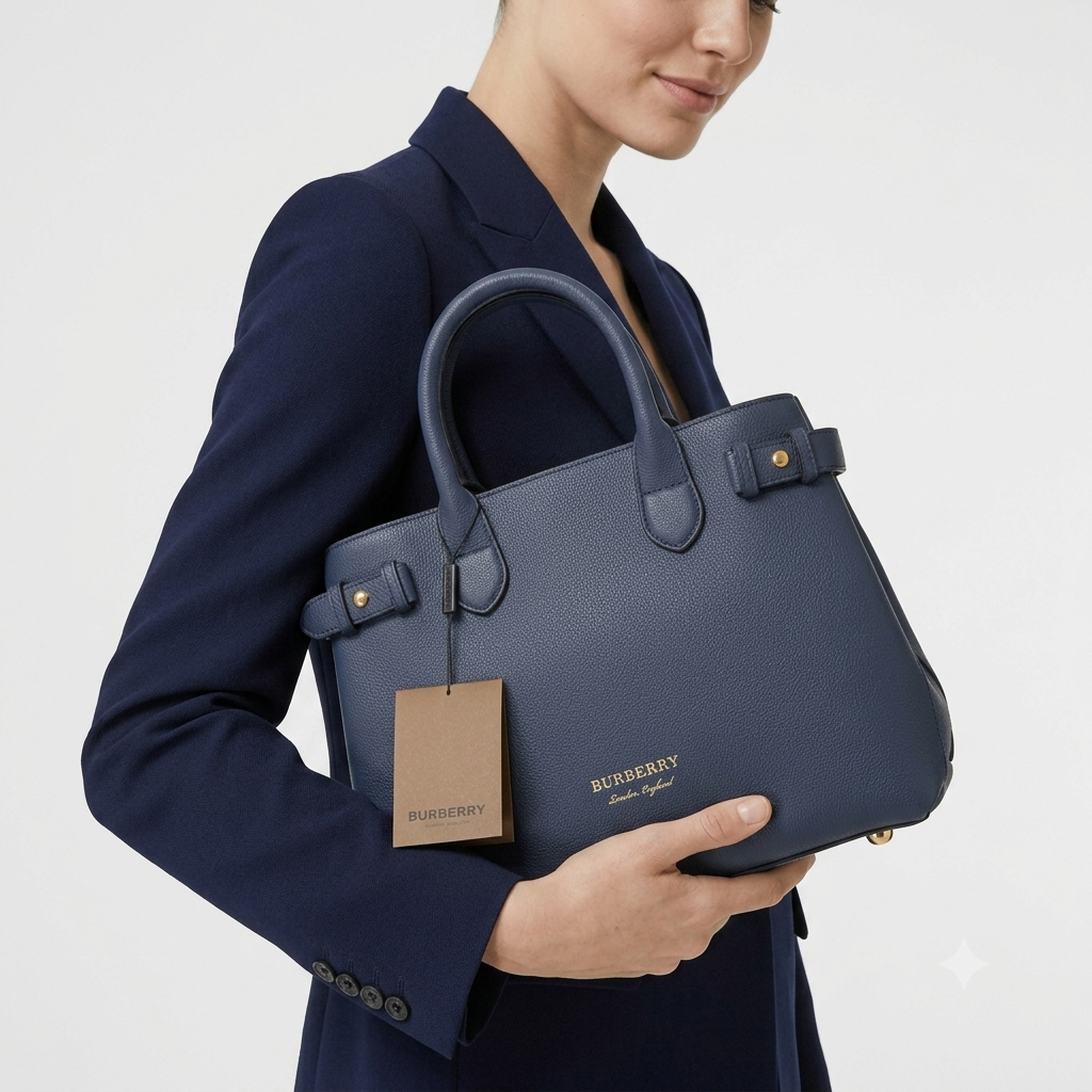 Burberry Blue Leather Canvas Handbag with Crossbody Strap 💙👜