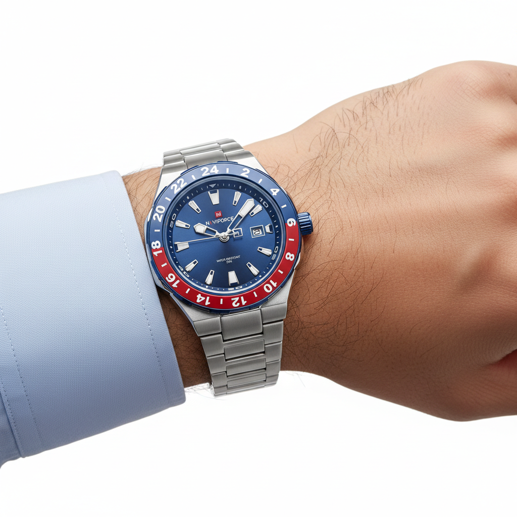 NAVIFORCE Dual Tone Bezel Quartz Watch ⌚️🔵🔴