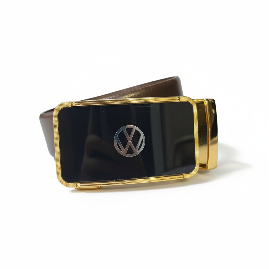Volkswagen Men's Brown Leather Automatic Belt with Gold-Tone Buckle 🚗🌟🤎