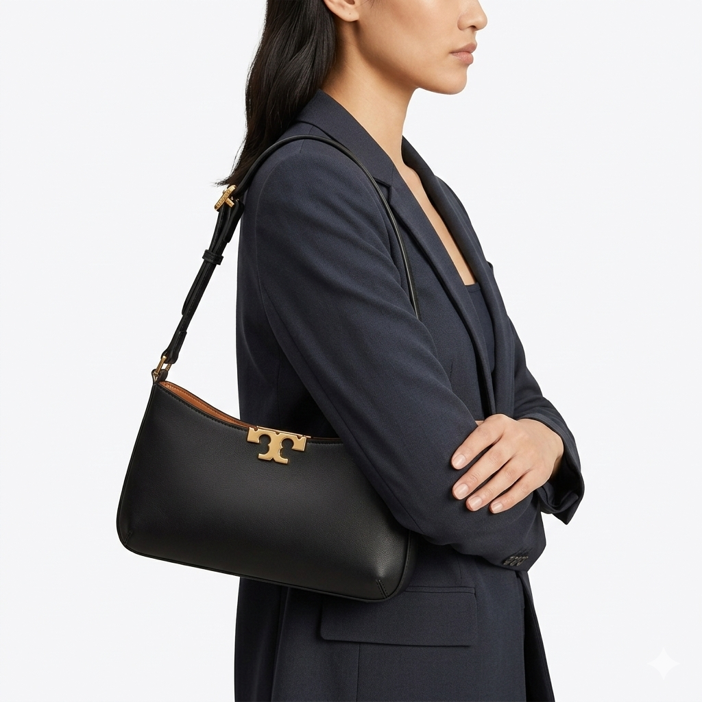 Tory Burch Eleanor Small Baguette Bag in Black Leather 🖤👜✨